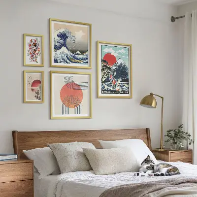 Bilderset fürs Sofa mit japanischen Kunstmotiven von Wellen