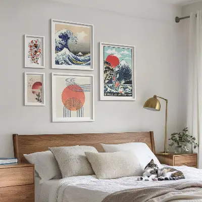 Bilderset fürs Sofa mit japanischen Kunstmotiven von Wellen