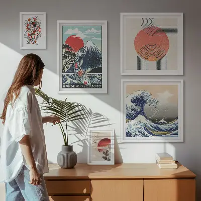 Bilderset fürs Sofa mit japanischen Kunstmotiven von Wellen