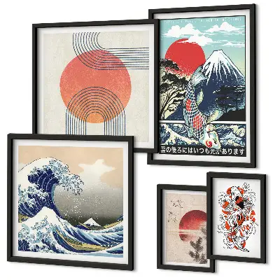 Bilderset fürs Sofa mit japanischen Kunstmotiven von Wellen