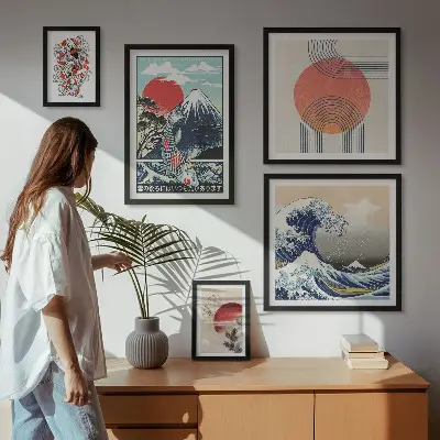 Bilderset fürs Sofa mit japanischen Kunstmotiven von Wellen
