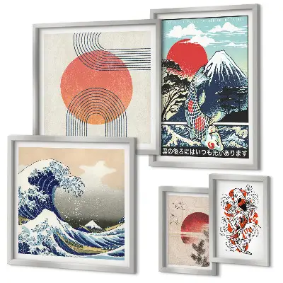Bilderset fürs Sofa mit japanischen Kunstmotiven von Wellen