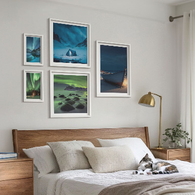 Bilderset fürs sofa Winterlandschaften mit Nordlichtern