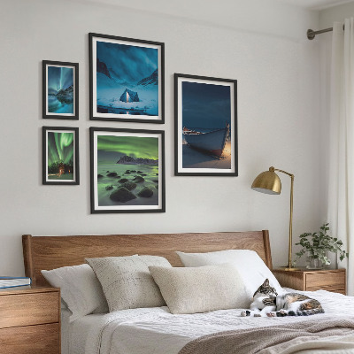 Bilderset fürs sofa Winterlandschaften mit Nordlichtern