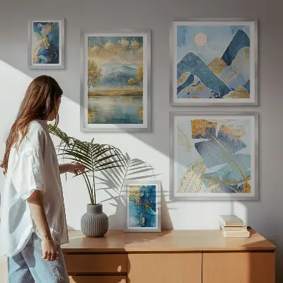 Modernes Wandbilder-Set mit stilvollen Bergpflanzenlandschaften