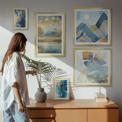 Modernes Wandbilder-Set mit stilvollen Bergpflanzenlandschaften
