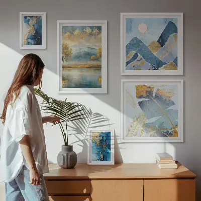 Modernes Wandbilder-Set mit stilvollen Bergpflanzenlandschaften