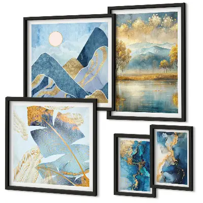 Modernes Wandbilder-Set mit stilvollen Bergpflanzenlandschaften