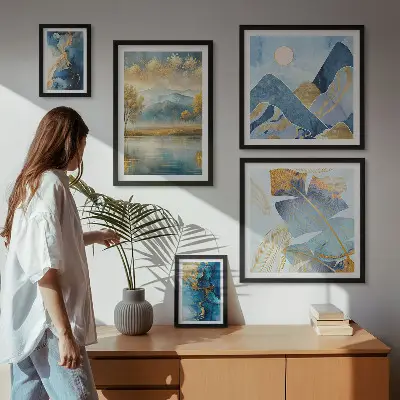 Modernes Wandbilder-Set mit stilvollen Bergpflanzenlandschaften