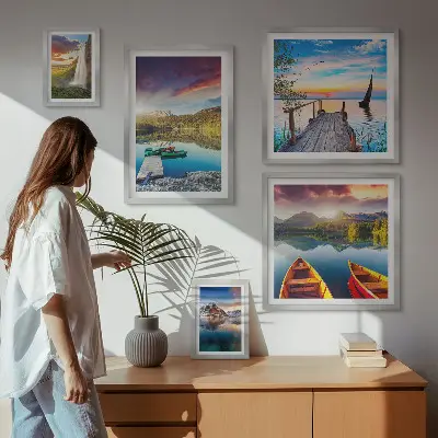 Bilderset fürs Sofa mit Motiven von Landschaften, Wasserfällen und Seen