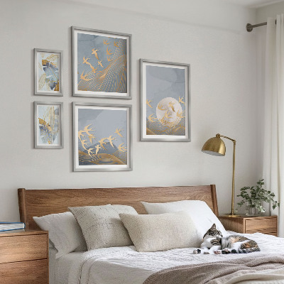 Bildergalerie-set für die wand Stilvolle Vögel lassen die Blätter grau erscheinen
