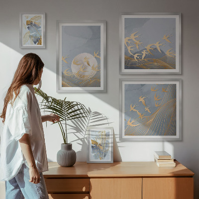 Bildergalerie-set für die wand Stilvolle Vögel lassen die Blätter grau erscheinen
