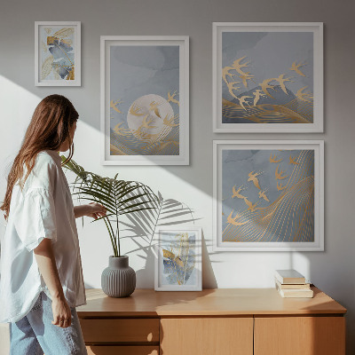 Bildergalerie-set für die wand Stilvolle Vögel lassen die Blätter grau erscheinen
