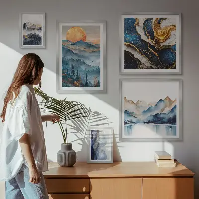 Modernes Wandbilder-Set mit Berglandschaften im Westen