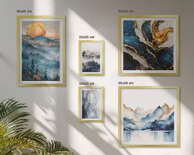 Modernes Wandbilder-Set mit Berglandschaften im Westen