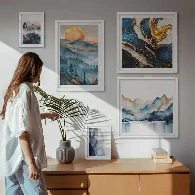 Modernes Wandbilder-Set mit Berglandschaften im Westen