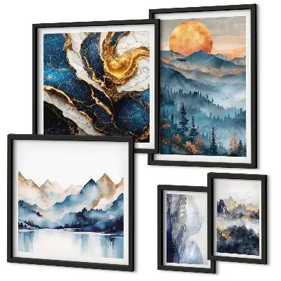 Modernes Wandbilder-Set mit Berglandschaften im Westen