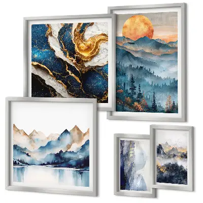 Modernes Wandbilder-Set mit Berglandschaften im Westen