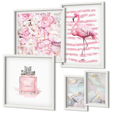Bilderset fürs sofa Stilvolle rosa Akzente mit Flamingoblumen