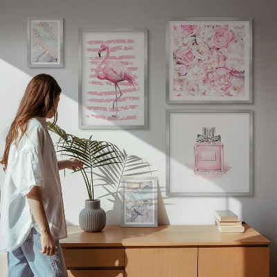 Bilderset fürs sofa Stilvolle rosa Akzente mit Flamingoblumen