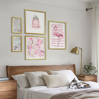Bilderset fürs sofa Stilvolle rosa Akzente mit Flamingoblumen