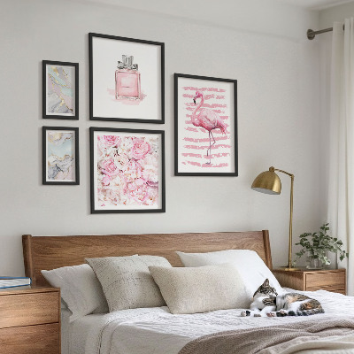 Bilderset fürs sofa Stilvolle rosa Akzente mit Flamingoblumen