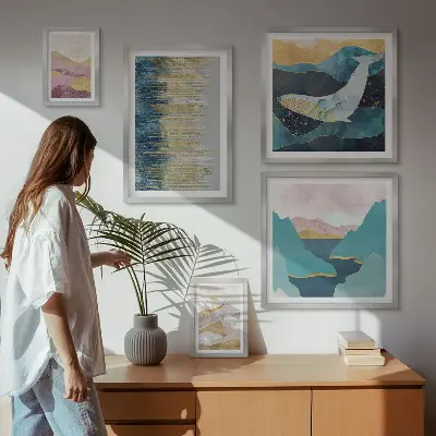 Wandbilder-Set abstrakte Berge und modernes Meer