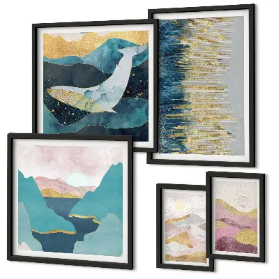 Wandbilder-Set abstrakte Berge und modernes Meer