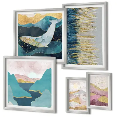 Wandbilder-Set abstrakte Berge und modernes Meer