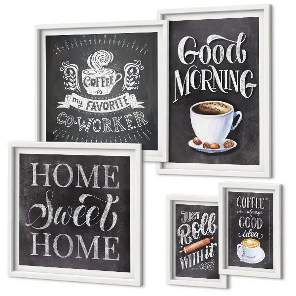 Modernes Wandbilder-Set mit rustikalen Kaffee-Inspirationen