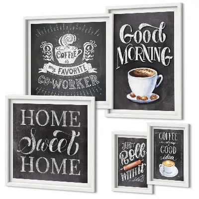 Modernes Wandbilder-Set mit rustikalen Kaffee-Inspirationen