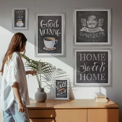 Modernes Wandbilder-Set mit rustikalen Kaffee-Inspirationen