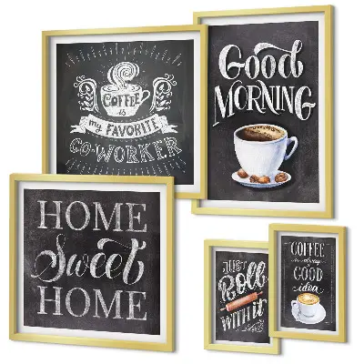 Modernes Wandbilder-Set mit rustikalen Kaffee-Inspirationen
