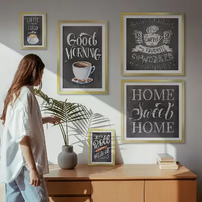 Modernes Wandbilder-Set mit rustikalen Kaffee-Inspirationen