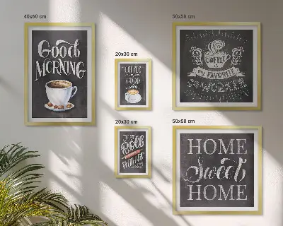 Modernes Wandbilder-Set mit rustikalen Kaffee-Inspirationen