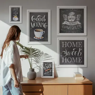 Modernes Wandbilder-Set mit rustikalen Kaffee-Inspirationen