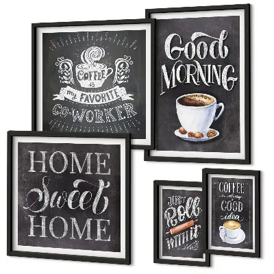 Modernes Wandbilder-Set mit rustikalen Kaffee-Inspirationen