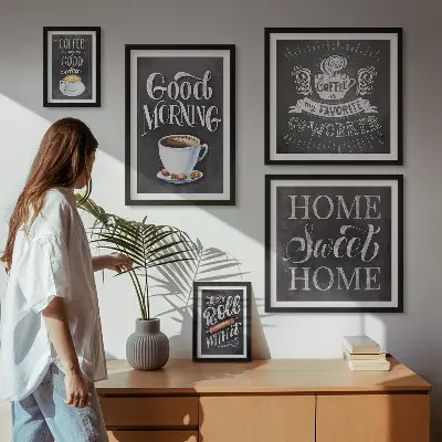 Modernes Wandbilder-Set mit rustikalen Kaffee-Inspirationen