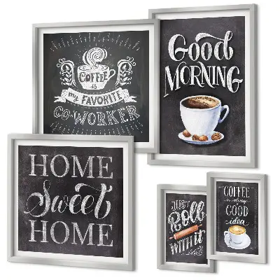 Modernes Wandbilder-Set mit rustikalen Kaffee-Inspirationen