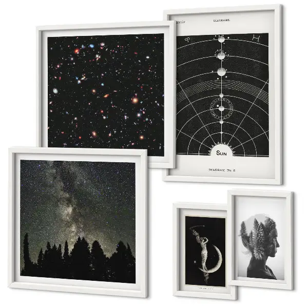 Wandbilder-Set mit kosmischen Galaxie-Motiven
