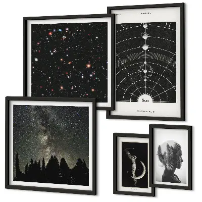 Wandbilder-Set mit kosmischen Galaxie-Motiven