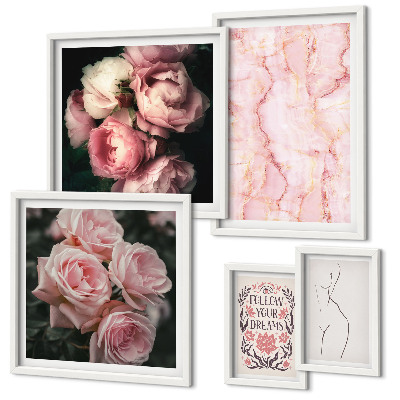 Modernes wandbilder-set Rosa Blumen im Boho-Stil