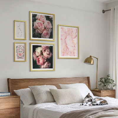 Modernes wandbilder-set Rosa Blumen im Boho-Stil