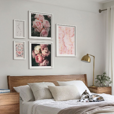 Modernes wandbilder-set Rosa Blumen im Boho-Stil