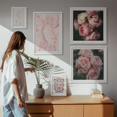 Modernes wandbilder-set Rosa Blumen im Boho-Stil