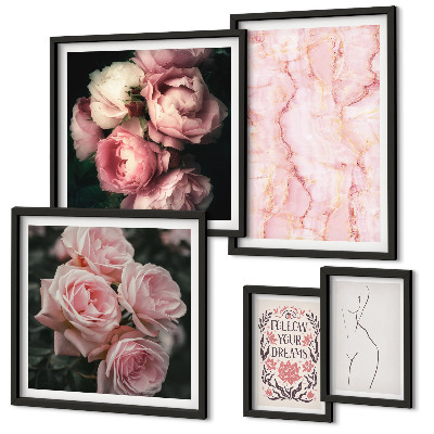 Modernes wandbilder-set Rosa Blumen im Boho-Stil