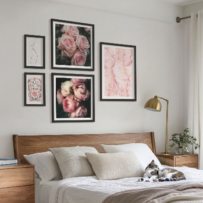 Modernes wandbilder-set Rosa Blumen im Boho-Stil