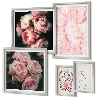 Modernes wandbilder-set Rosa Blumen im Boho-Stil