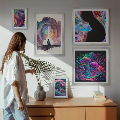 Bilderset fürs Sofa kosmische Inspirationen im surrealistischen Stil
