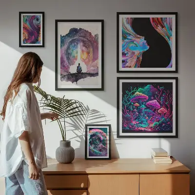 Bilderset fürs Sofa kosmische Inspirationen im surrealistischen Stil